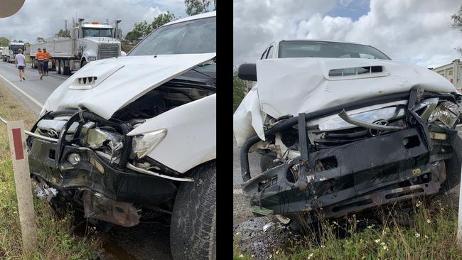 The front of the alleged stolen car after it struck a truck.