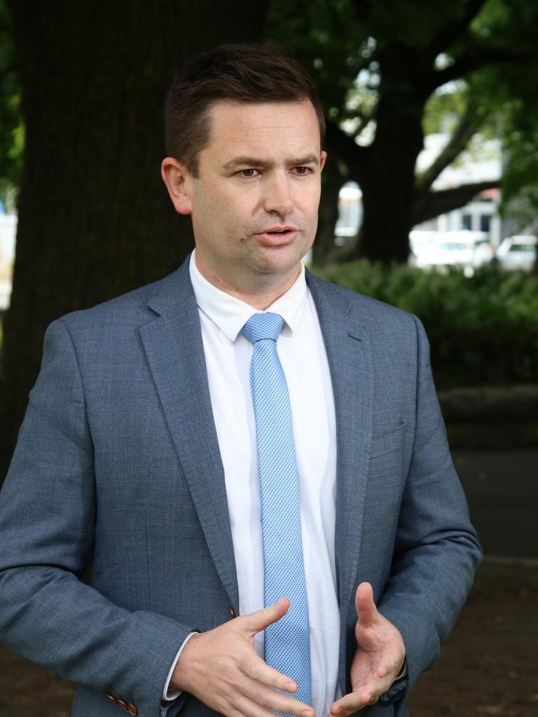 Labor's Dean Winter speaks to the media on Parliament Lawns in Hobart on Thursday, November 24, 2022.