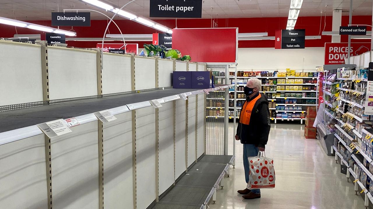 Shoppers stripped the shelves ahead of lockdown. Picture: William West/ AFP