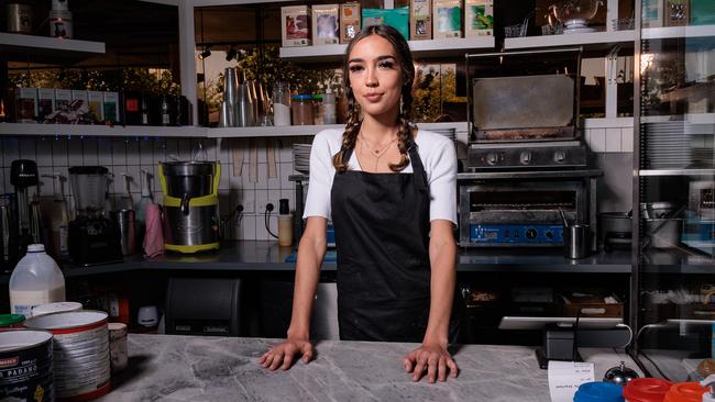 Jannah Rashwan’s job at Caffe Stazione, in Melbourne’s Ringwood, may not last. Picture: Nadir Kinani