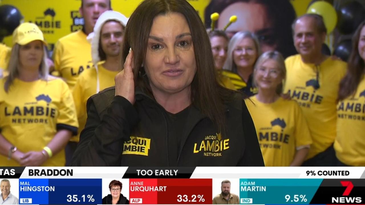 3 MAY 2025: Jacqui Lambie appears on Seven's election coverage. Picture: Channel 7
