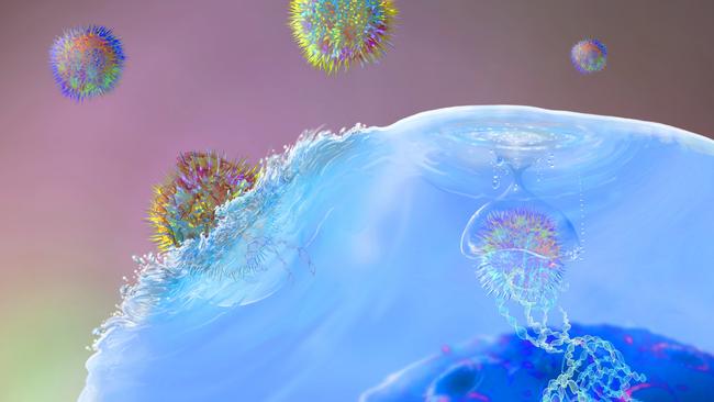 An artist’s impression of a chimeric antigen receptor (CAR) T-cell destroying a cancer cell.