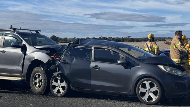 Three cars were involved in a crash on Barwon Heads Rd in Connewarre on Friday.