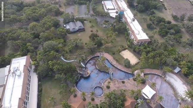 Shock drone vision of abandoned resort