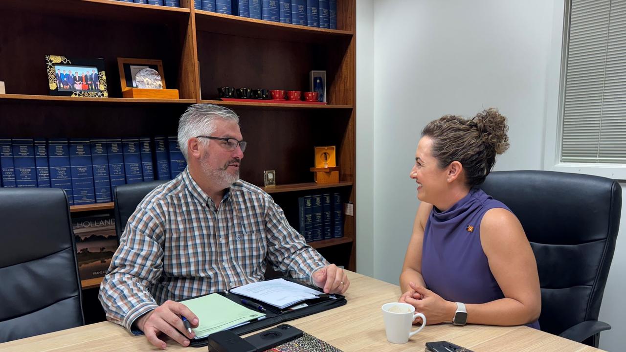 NT Police Association President Nathan Finn meeting with Chief Minister-Elect Lia Finocchiaro. Picture: Supplied.