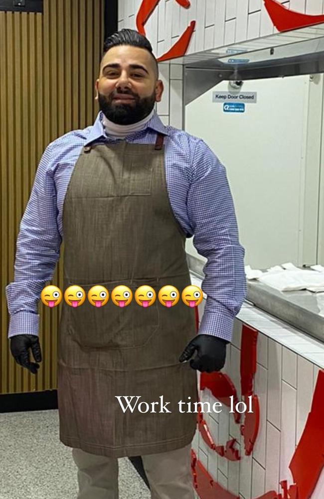 Former Nomads bikie Moudi Tajjour poses for a photo at his new job as a butcher. Picture: Instagram