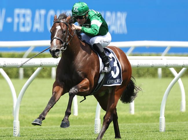 SYDNEY, AUSTRALIA - FEBRUARY 15: Adam Hyeronimus  riding Shaggy  win Race 3 Pierro Plate during Sydney Racing at Royal Randwick Racecourse on February 15, 2025 in Sydney, Australia. (Photo by Jeremy Ng/Getty Images)