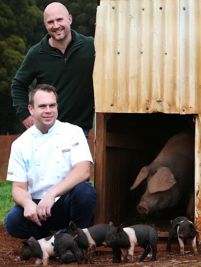 Mt Gnomon pig farmer Guy Robertson with Stillwater chef Craig Will.