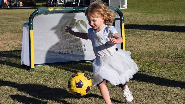 Charlotte Macdonald at the Matildas watch party on the Strand, Townsville, for the game vs France on August 12, 2023. Picture: Daniel Shirkie