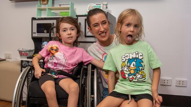 Aviana McElwee with mum Bethan and brother Hugo get to spend time together at the Starlight Express Room. Picture: Pema Tamang Pakhrin