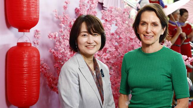 Virgin Australia will begin flying from Cairns to Haneda Airport in Tokyo from June 28, 2023. Managing Director of the Australia region of All Nippon Airways Maki Matsuzaki with Virgin Australia CEO Jayne Hrdlicka, who will code share with ANA, at Cairns Airport. Picture: Brendan Radke