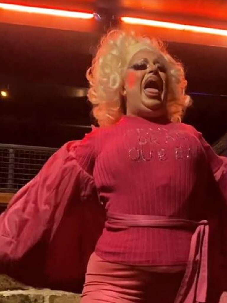 The drag queen wore a shirt with the words ‘adult human drag queen’ emblazoned in diamantes. Picture: Instagram