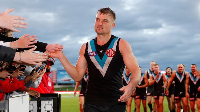 Ollie Wines was important again for the Power in their fourth win on the trot. Picture: Dylan Burns/AFL Photos