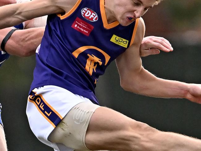 JacanaÃs Ryan Mcconnell during the EDFL football match between Coburg Districts and Jacana in Pascoe Vale, Saturday, May 28, 2022. Picture: Andy Brownbill