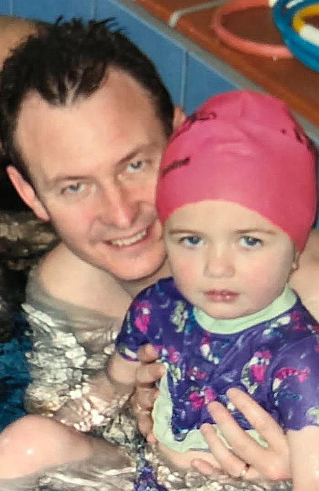 Ariarne Titmus at her first swimming lesson with her father Steve in Tasmania.