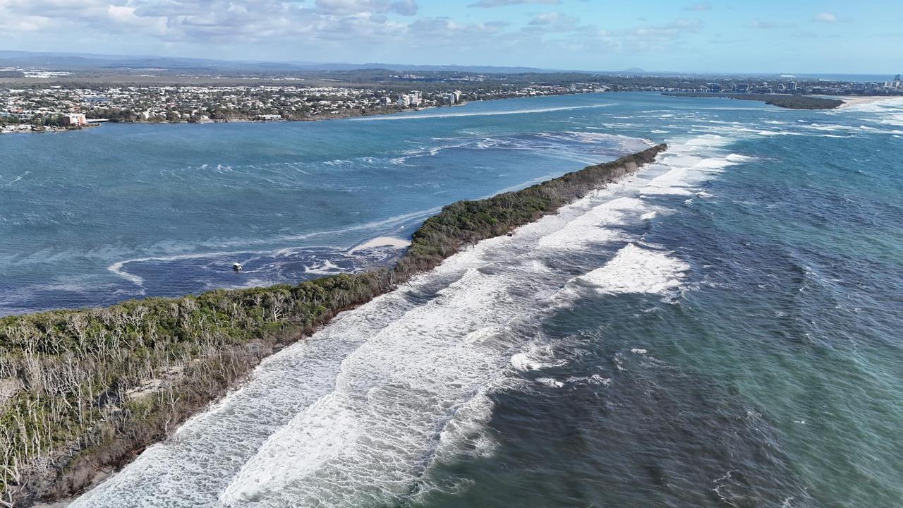 The narrow section of Bribie Island prior to the second breakthrough. Picture: Shane T Reynolds