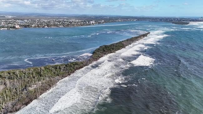 The narrow section of Bribie Island prior to the second breakthrough. Picture: Shane T Reynolds