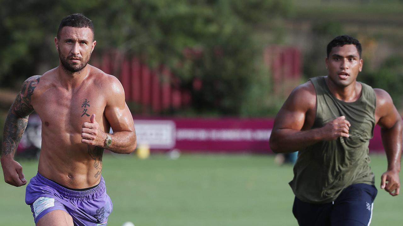 Quade Cooper and Tevita Pangai Jnr train at Red Hill. Annette Dew