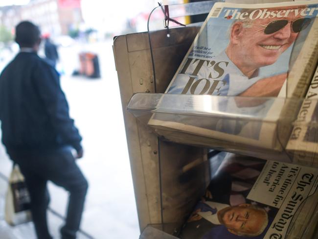 British Sunday newspapers report on Joe Biden’s victory. Picture: Getty Images