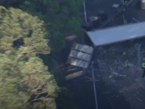 Drone footage shows the scene of a double fatal truck rollover on the Cunningham Highway at Tregony. Images: ABC News