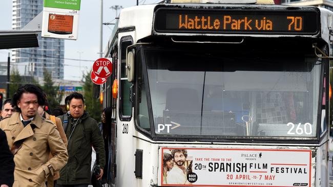 Yarra Trams staff will be given portable speakers to direct passengers at busy stops. Picture: Nicole Garmston. Picture: Nicole Garmston