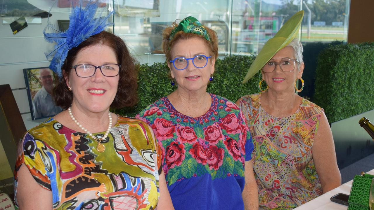 Kerry Pelle, Lorraine Tree and Allana Gregson at the St Patrick’s Day races in Rockhampton on March 12, 2022. Picture: Aden Stokes