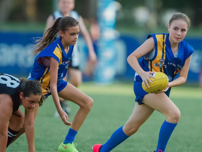 The Wanderers FootballClub have an U12s team compeltely of girls, who call themselves the Knuckleheads, Indiana Mills looks for support Picture GLENN CAMPBELL