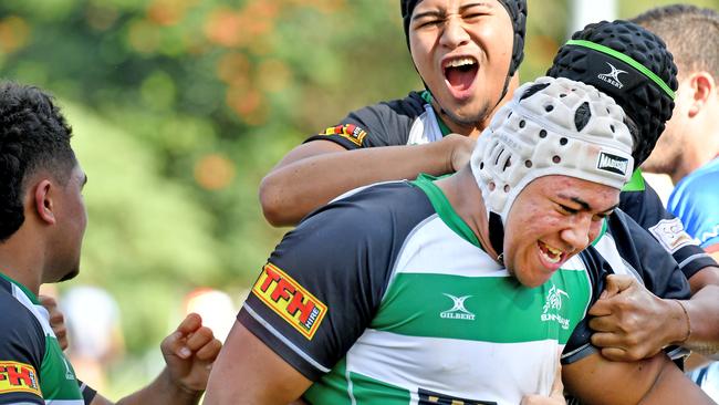 Sunnybank players celebrate a try.. Picture, John Gass