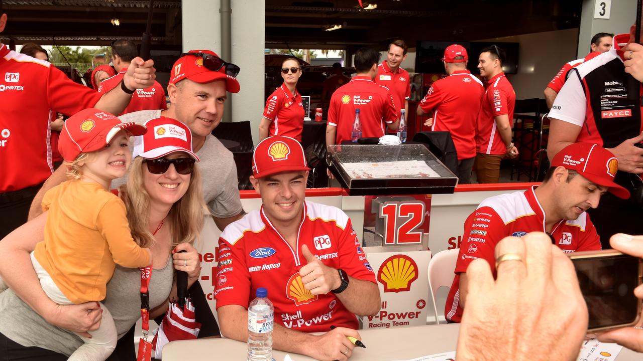 Watpac Townsville 400 Day One. Socials. Supercar driver Scott McLaughlin with Jane and Peter Strong with Willow, 3, from Maitland. . Picture: Evan Morgan