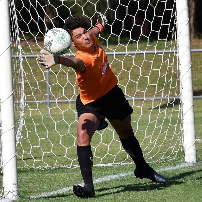 Coniston’s Sami Benten (a striker) making his first grade debut as a goalkeeper in 2020. Picture: Richie Wagner