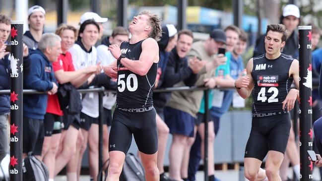 Jay Rantall (50) wins ahead Finn Maginness (42) in the 2km time trial at Olympic Park. Picture: Michael Klein.