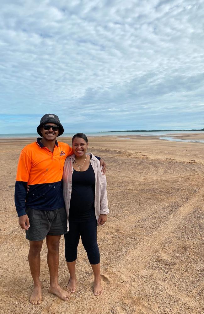 NT Indigenous All Stars Rugby League player Eddie Wosomo with his partner Kamika Lee Pollard. The 27-year-old was one of two men killed in a single vehicle crash on the Arnhem Highway, 90km west of Jabiru, on Thursday, March 28.