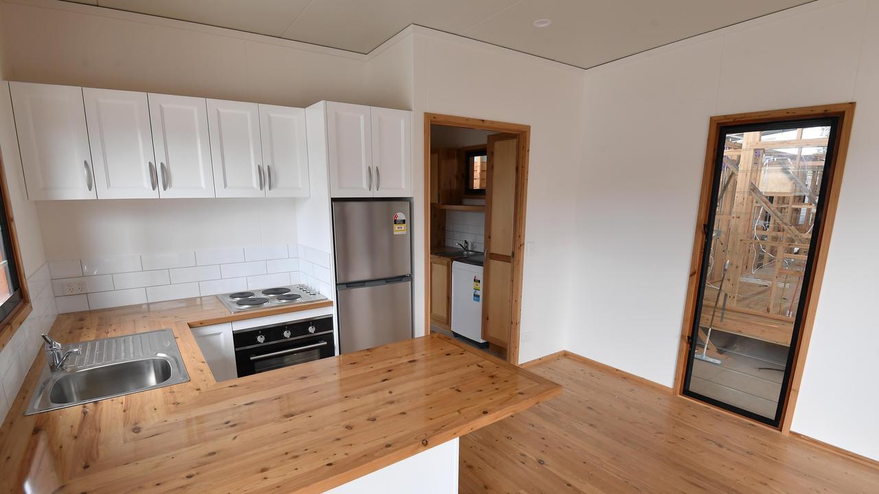 Inside one of the cabins built by Eco Cottages. Picture: Patrick Woods.