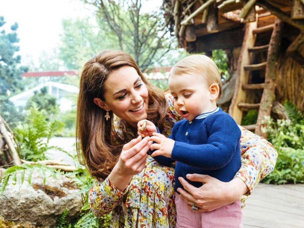 Prince Louis at the Cambridge family’s annual trip to the Chelsea Flower Show garden. Picture: Getty Images