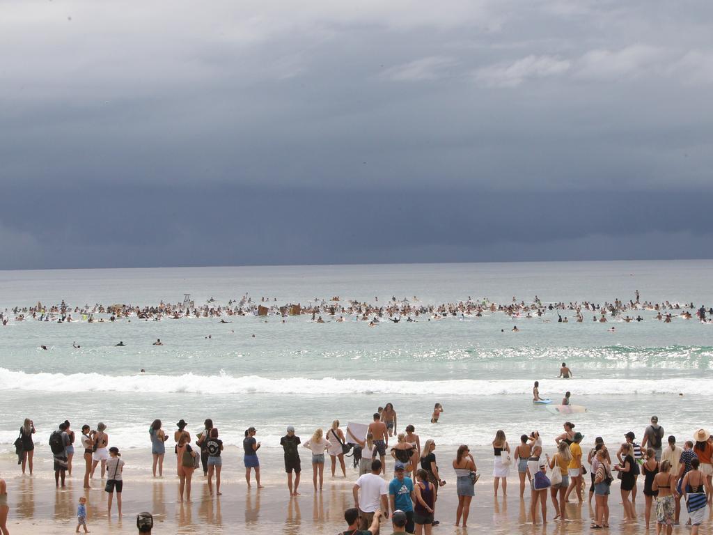 Protest at Burleigh against an oil company drilling in the Great Australian Bight. Pic Mike Batterham.