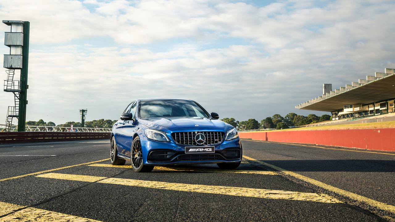 The Mercedes-AMG C63 is powered by a V8 engine.