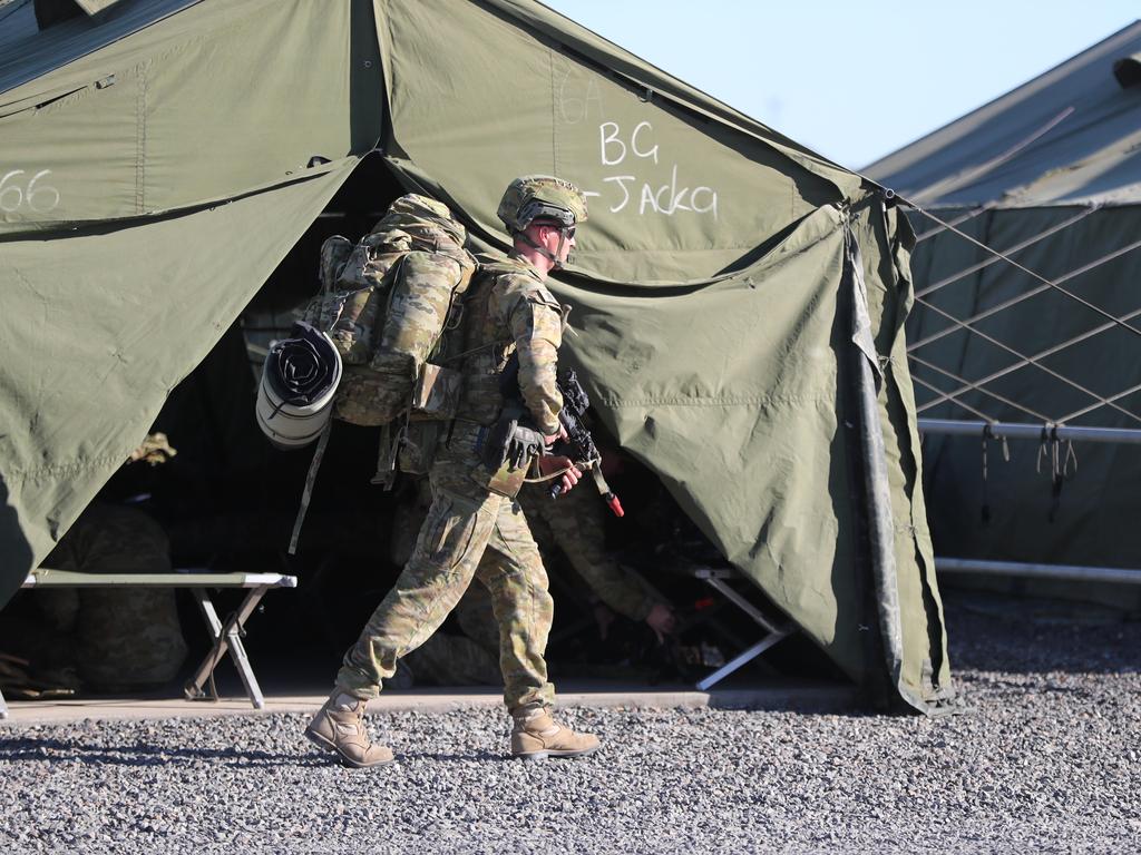 Australian and American troops on the ground at Camp Rockhampton. Pic Peter Wallis