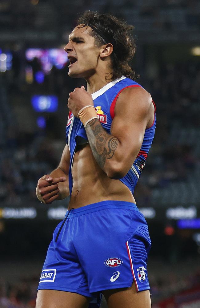 Ugle-Hagan mirroring Nicky Winmar’s iconic gesture. Picture: by Daniel Pockett/Getty Images