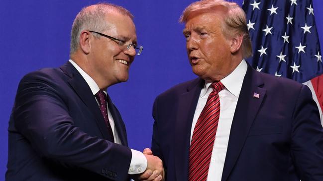 Prime Minister Scott Morrison and US President Donald Trump during the PM’s US visit. Picture: AFP