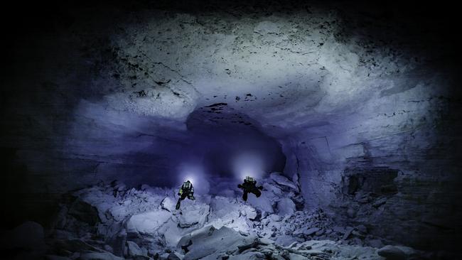 For more than 50 years cave divers have been exploring and mapping the network of underwater caves of the Nullarbor. Picture: Stefan Eberhard