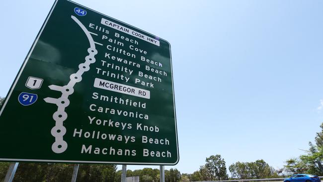 A Captain Cook Highway sign showing roundabout exit points. PICTURE: BRENDAN RADKE