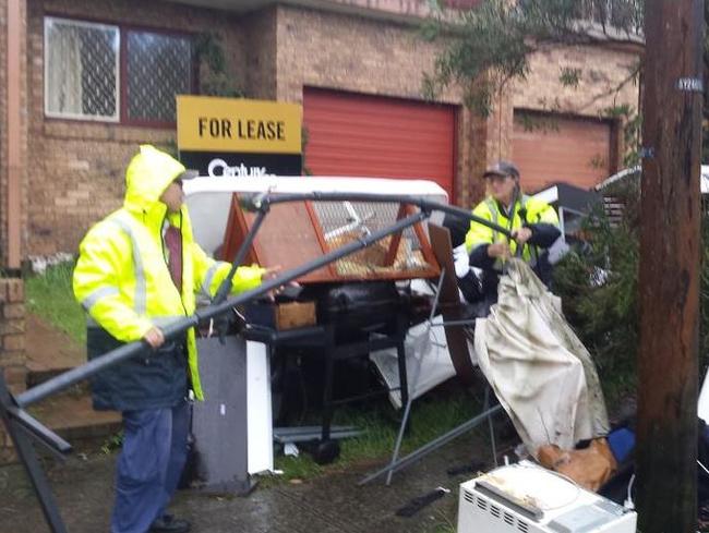 Waverley Council workers are out in force cleaning up debris.