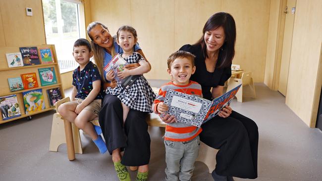 Centre director Yolanda Rubatto Ivanov and co-founder Shen-Lene Gan are equipping Daniel and Charlotte Duffy (left and middle) and Vicente Pescara with multilingual skills. Picture: Sam Ruttyn