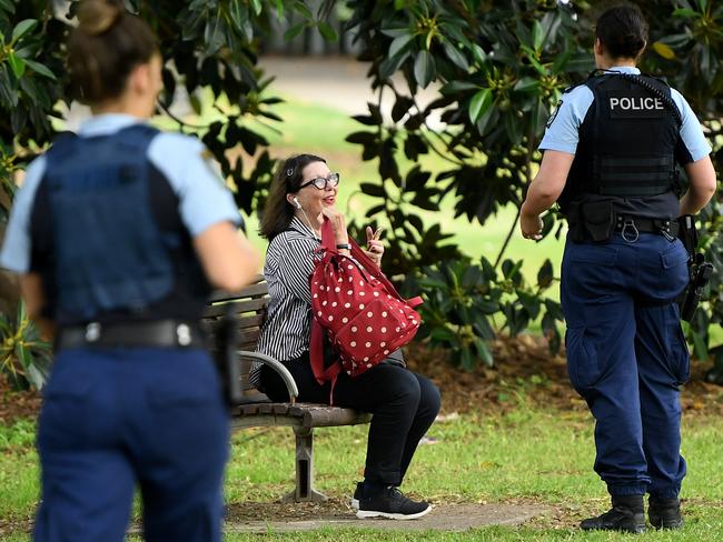 NSW Police officers patrolling Rushcutters Bay park this week. Picture: Joel Carrett