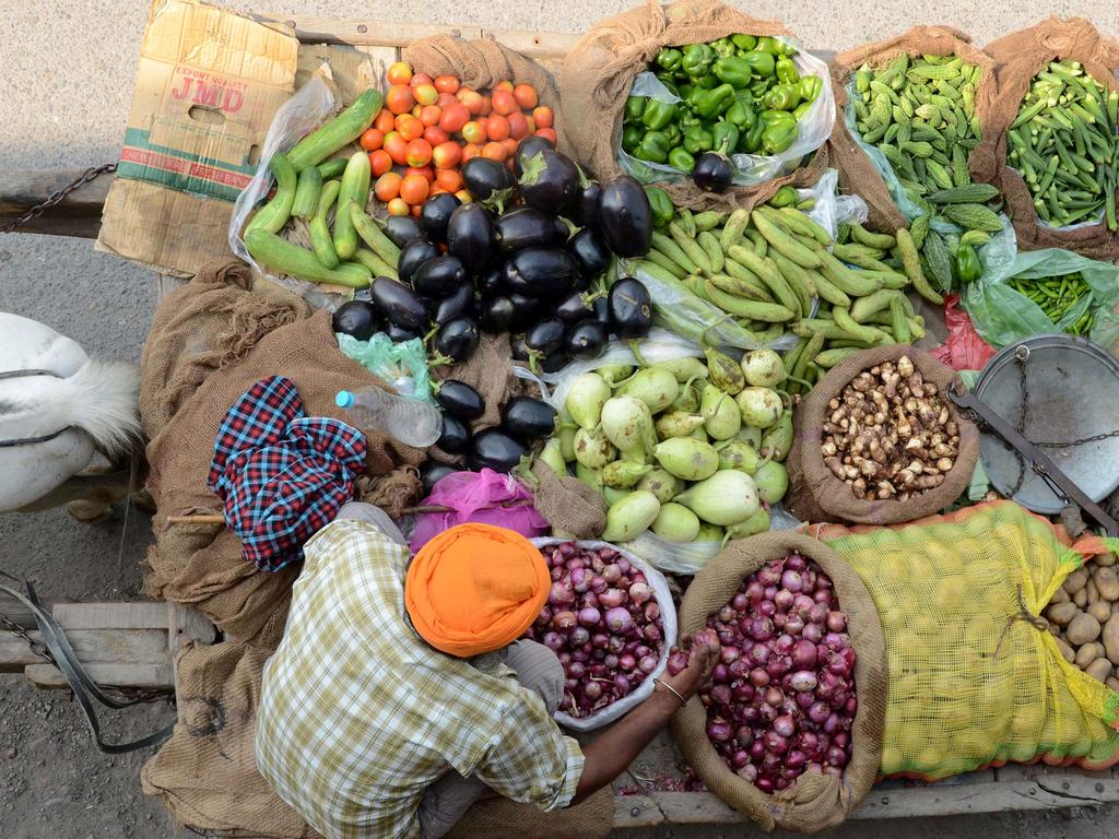 An Indian Sikh vendor sorts onions as he sell vegetables from his horse cart in Amritsar on June 18, 2015. Picture: AFP