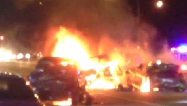 Horrified motorists watched as Nicole Tucker’s car burst into flames.