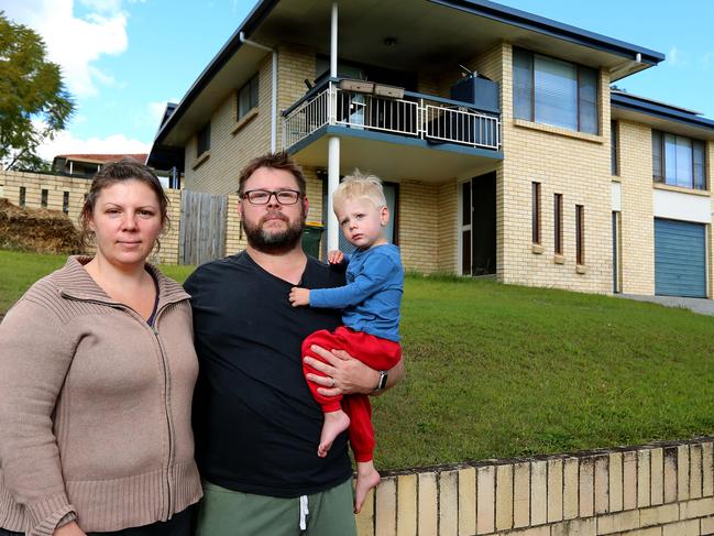 Brisbane City Council has sent select residents letters letting them know that council is interesting buying their property and building future parks there. Matt, Amanda Edwards and their son pictured from Bunny street, Everton Park received a letter. Thursday 10th August 2023 Picture David Clark