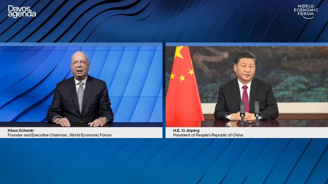 This video grab shows WEF founder and executive chairman Klaus Schwab speaking after China's President Xi Jinping opened from Beijing an all-virtual World Economic Forum. Picture: World Economic Forum/AFP