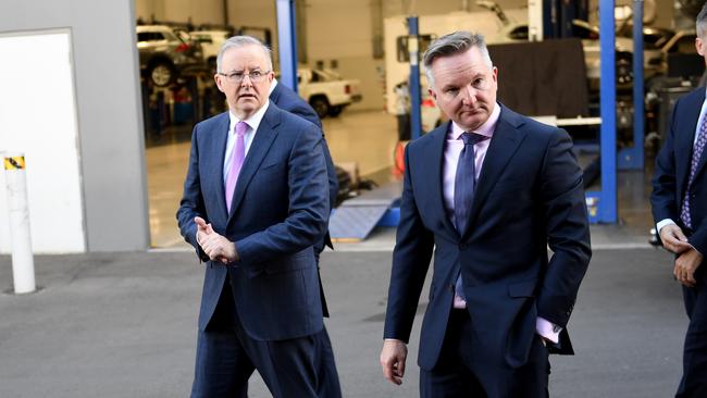 Labor Leader Anthony Albanese with his Shadow Minister for Climate Change and Energy, Chris Bowen. Picture: NCA NewsWire / Jeremy Piper