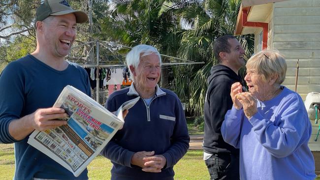 TimberTek tradies with Geoff and Betty Archer at their home in Broadwater. Picture: Christina Medeiros